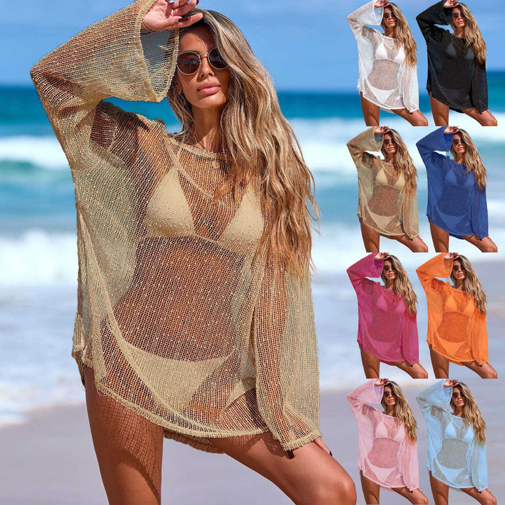 Damen Transparente Strandtunika mit elegantem Schnitt und feinem Netzmuster Drune