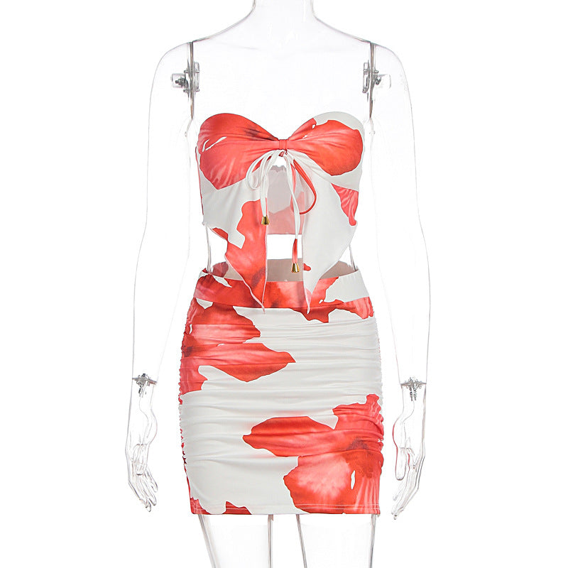Damen figurbetontes Kleid mit floralem Design und Raffungsdetails Drune