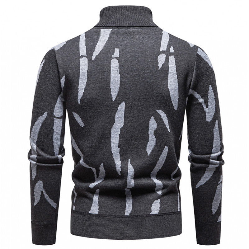 Herren Strukturierter Rollkragenpullover mit abstraktem Jacquardmuster und gerippten Abschlüssen Drune