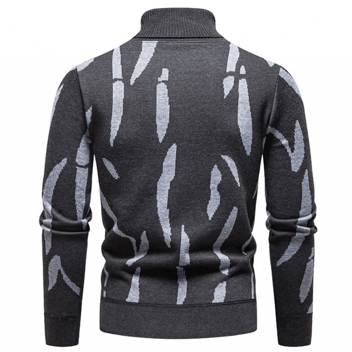 Herren Strukturierter Rollkragenpullover mit abstraktem Jacquardmuster und gerippten Abschlüssen Drune