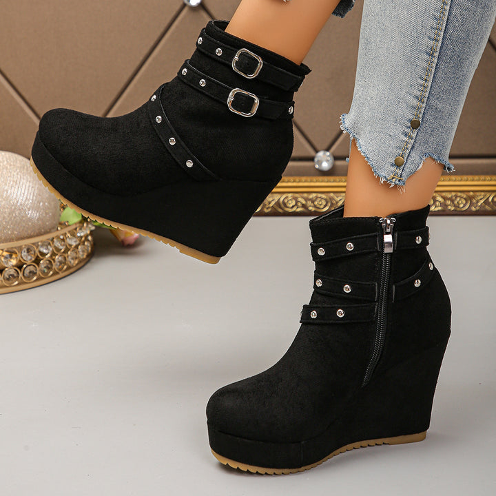Damen Wedge-Stiefeletten mit Schnallen- und Glitzer-Details Drune