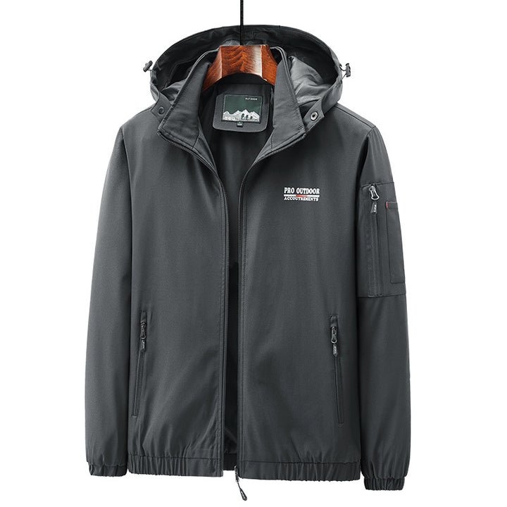 Herren Leichte Softshell-Outdoorjacke mit Kapuze, Ärmeltasche und Reißverschlusstaschen Drune