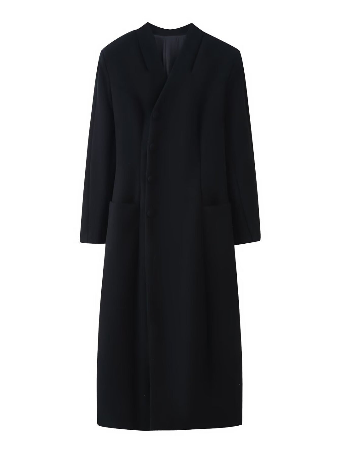 Damen Eleganter langer Wollmix-Mantel mit Schalkragen und aufgesetzten Taschen Drune