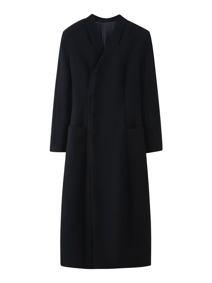 Damen Eleganter langer Wollmix-Mantel mit Schalkragen und aufgesetzten Taschen Drune