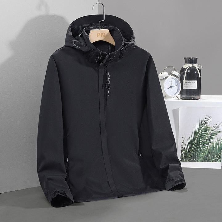 Herren Leichte wasserabweisende Softshell‑Außenjacke mit verstellbarer Kapuze und Sturmleiste Drune