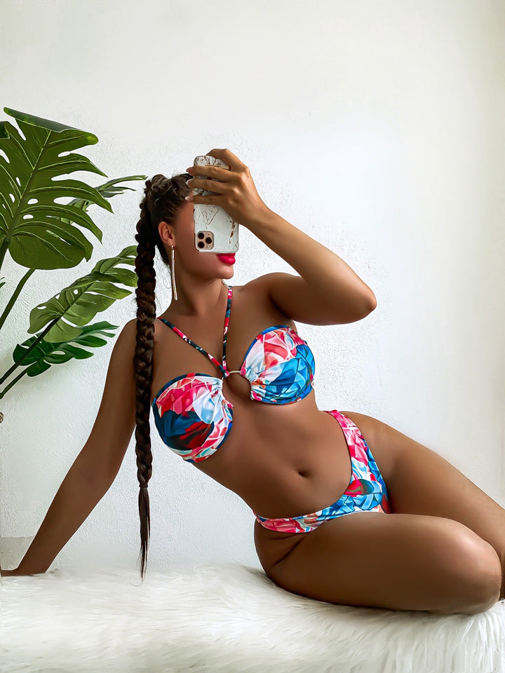 Damen Eleganter Blumen-Bikini mit Raffungen Drune