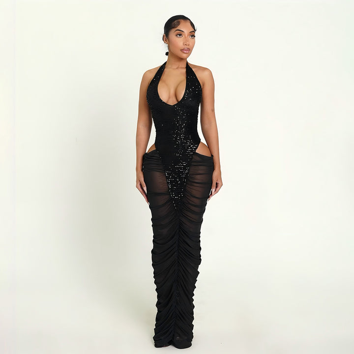 Damen Glamouröses Abendkleid mit Pailletten und Raffungen Drune