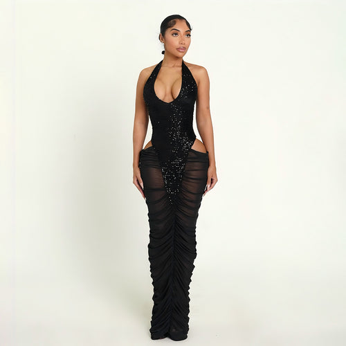 Damen Glamouröses Abendkleid mit Pailletten und Raffungen Drune