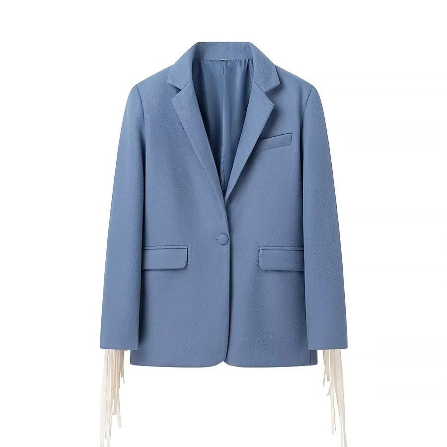 Damen Oversize-Blazer mit langen Fransen und Ziernähten Drune