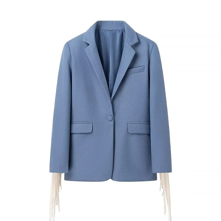 Damen Oversize-Blazer mit langen Fransen und Ziernähten Drune