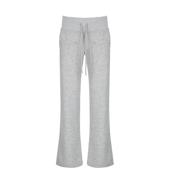 Damen High-Waist Schlag-Jogginghose aus Soft-Sweat mit Rippbund und Kordelzug Drune
