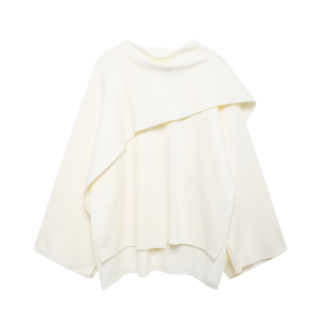 Damen Asymmetrisches Wollmix‑Cape mit Wasserfallkragen und weitem Fall Drune