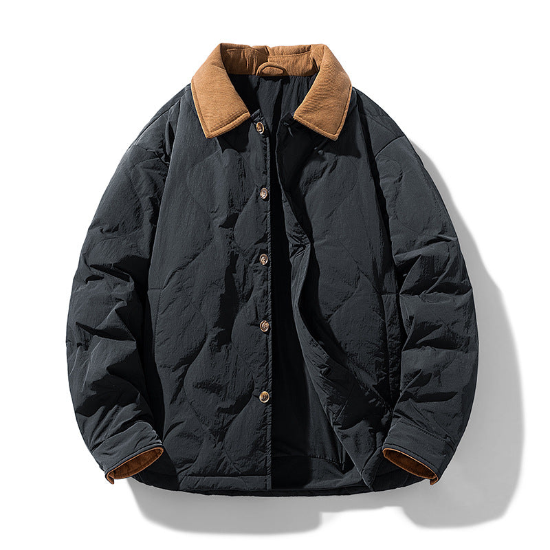Herren Wattierte Steppjacke mit Cordkragen und Knopfleiste Drune
