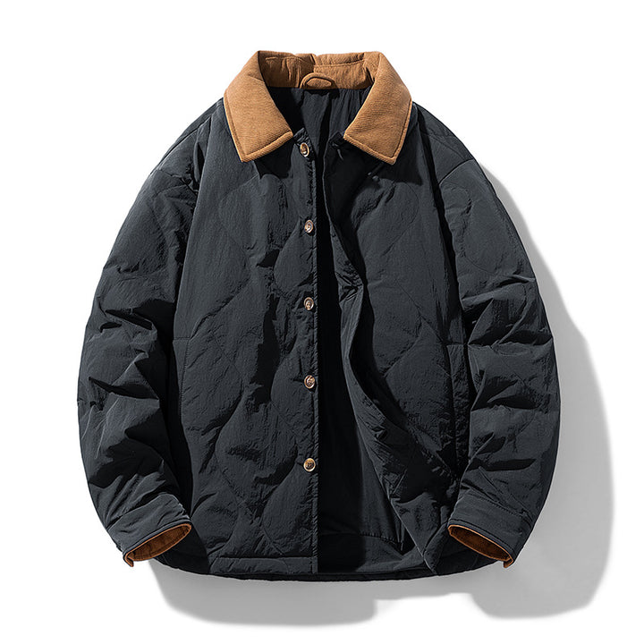 Herren Wattierte Steppjacke mit Cordkragen und Knopfleiste Drune