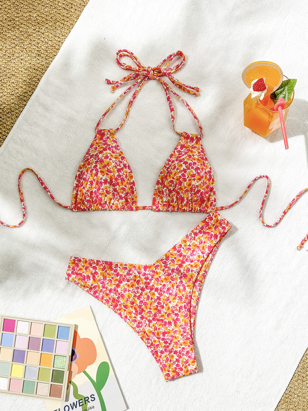 Damen Triangel-Bikini mit verstellbaren Trägern und verspieltem Blumenmuster Drune