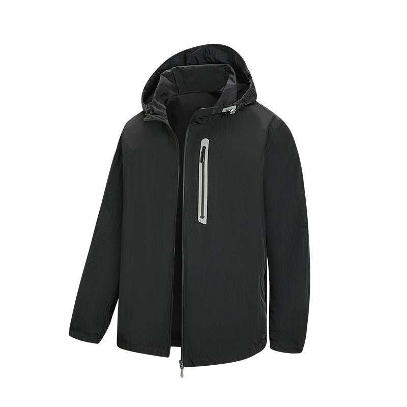 Herren Ultraleichte Packbare Regen- und Windjacke mit Kapuze, versteckter Brusttasche und wasserabweisendem Shell Drune
