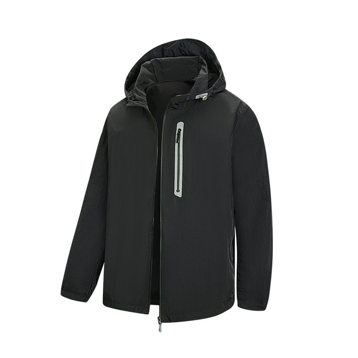 Herren Ultraleichte Packbare Regen- und Windjacke mit Kapuze, versteckter Brusttasche und wasserabweisendem Shell Drune
