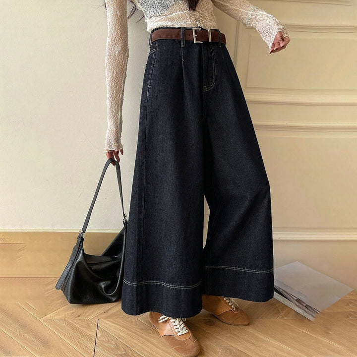 Damen High-Waist Culotte-Jeans aus schwerem Wide-Leg-Denim mit dekorativer Vordernaht Drune