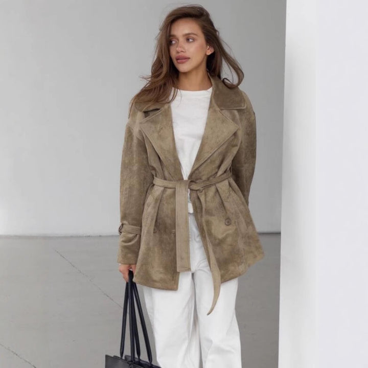 Damen Elegante suède Jacke mit Gürtel Drune