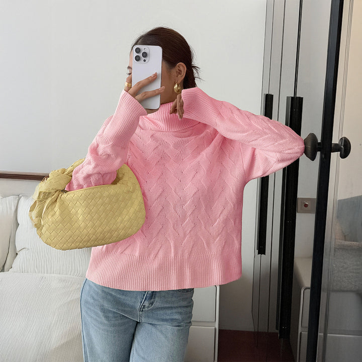 Damen nan grobstrick Rollkragenpullover mit Zopfstruktur, oversized Schnitt und längeren Ärmeln Drune
