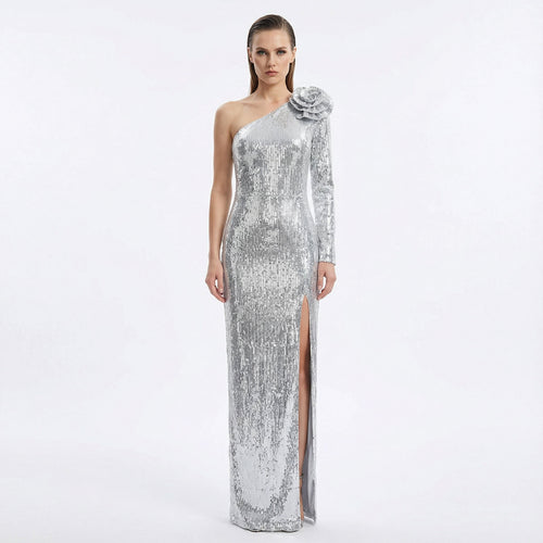 Damen Elegantes Etuikleid mit schimmerndem Stoff und einzigartiger Schulterpartie Drune