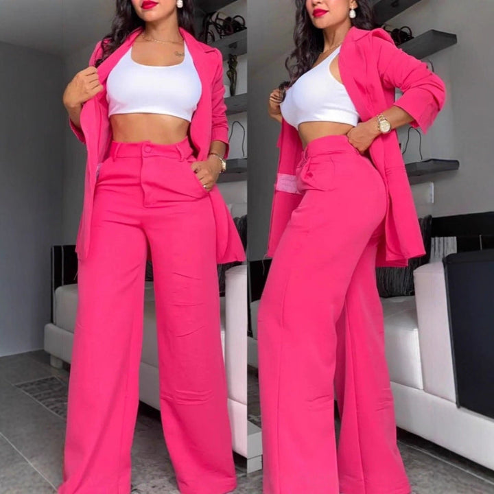 Damen Zweiteiliges Business-Anzug-Set mit weitem Bein und taillierter Jacke Drune