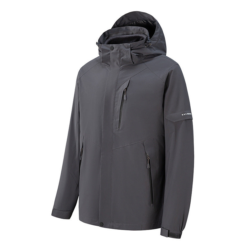 Herren wasserdichte dreilagige Softshell-Outdoorjacke mit verstellbarer Kapuze und verschweißten Reißverschlüssen Drune