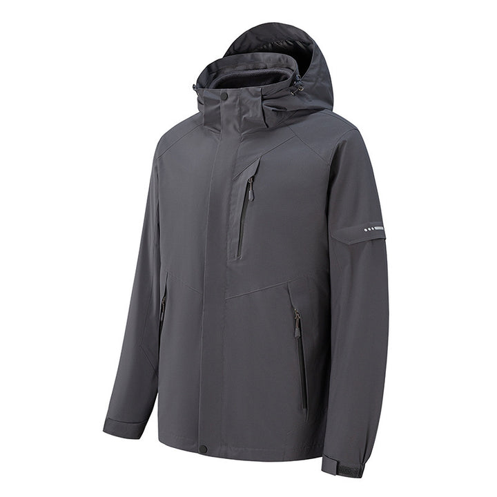 Herren wasserdichte dreilagige Softshell-Outdoorjacke mit verstellbarer Kapuze und verschweißten Reißverschlüssen Drune