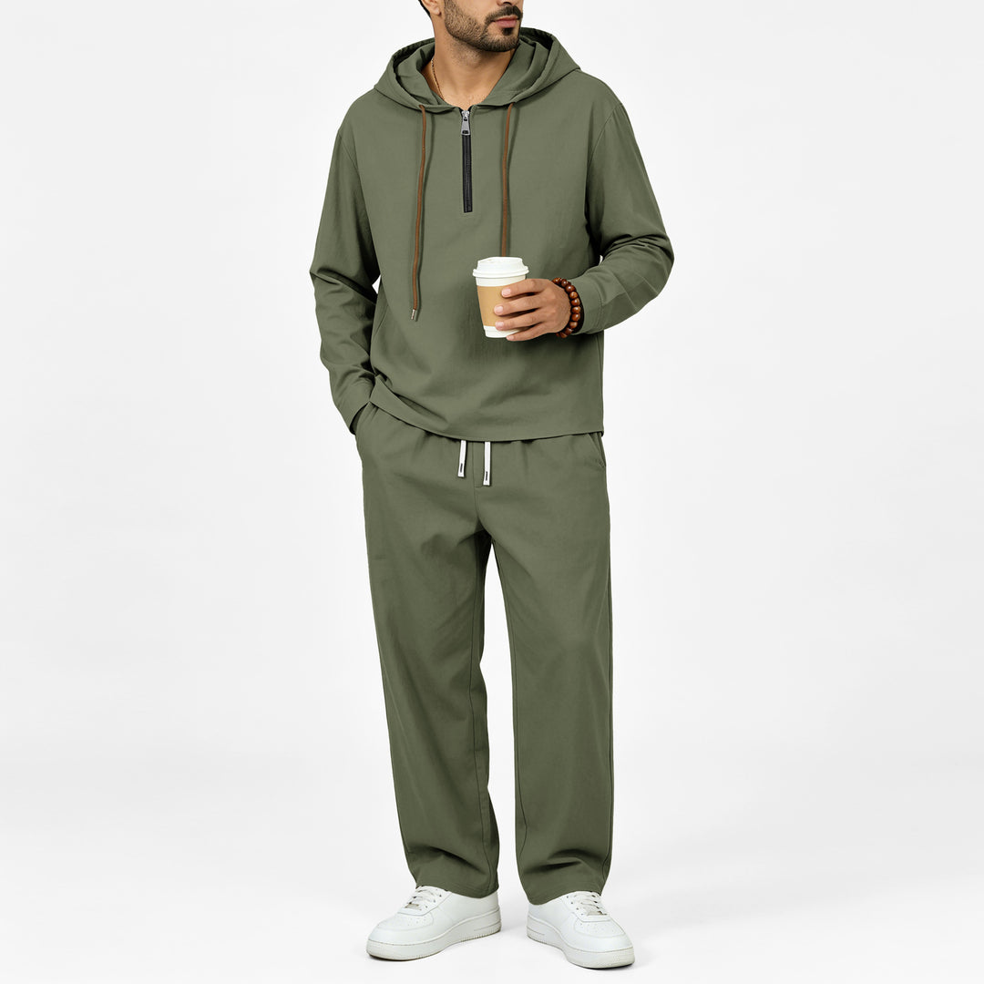 Herren Leichter Halbzip-Kapuzenpullover im Relaxed-Fit mit Kordelzug Drune