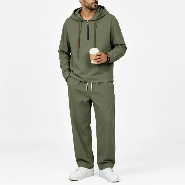 Herren Leichter Halbzip-Kapuzenpullover im Relaxed-Fit mit Kordelzug Drune