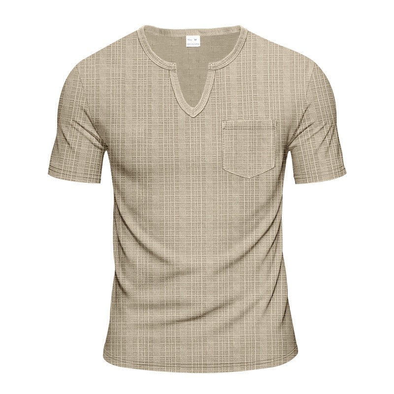 Herren Kurzarm V-Ausschnitt T-Shirt mit Brusttasche Drune