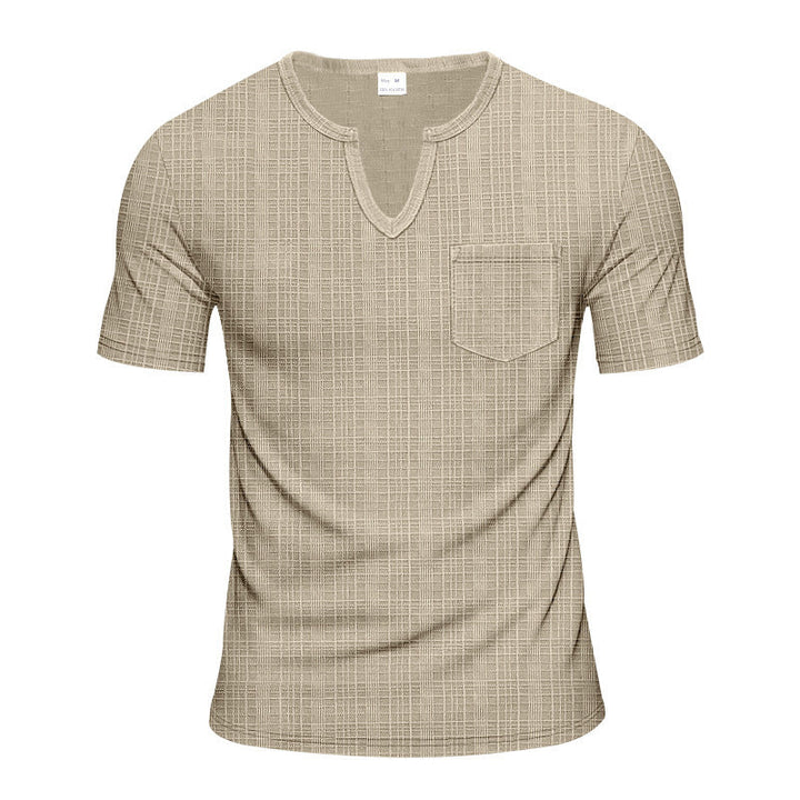 Herren Kurzarm V-Ausschnitt T-Shirt mit Brusttasche Drune