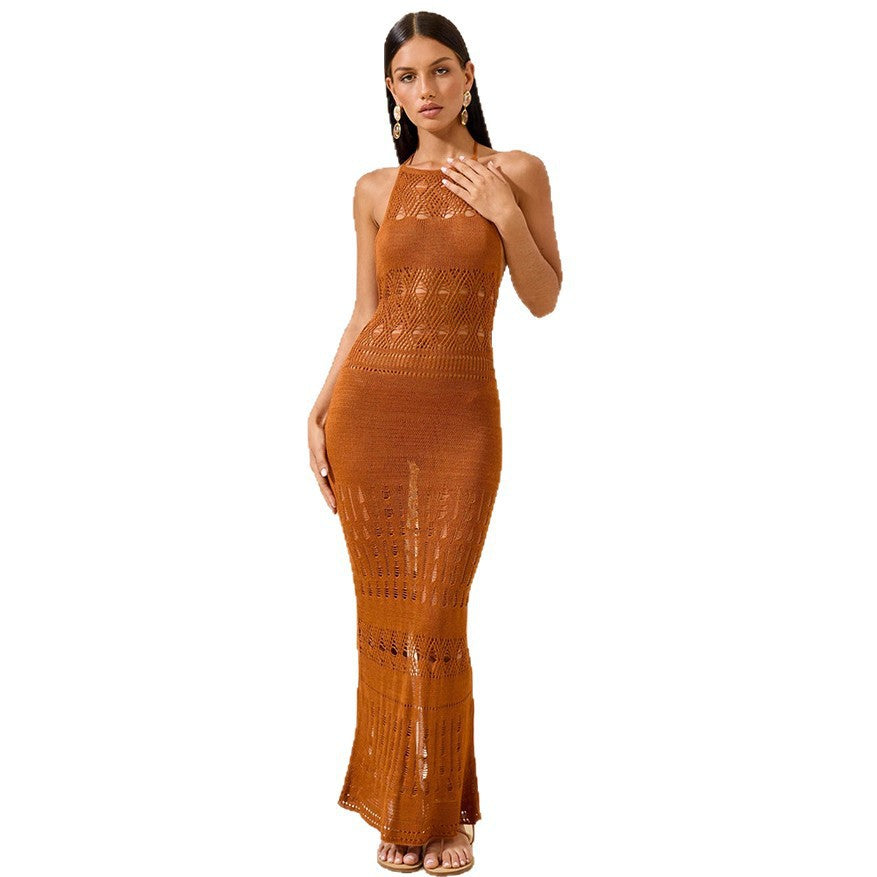 Damen elegantes Häkel-Maxikleid mit tiefem Rückenausschnitt Drune