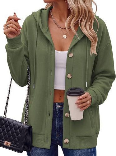 Damen Fleece-Kapuzencardigan mit Knopfleiste, Raglanärmeln und Eingrifftaschen Drune