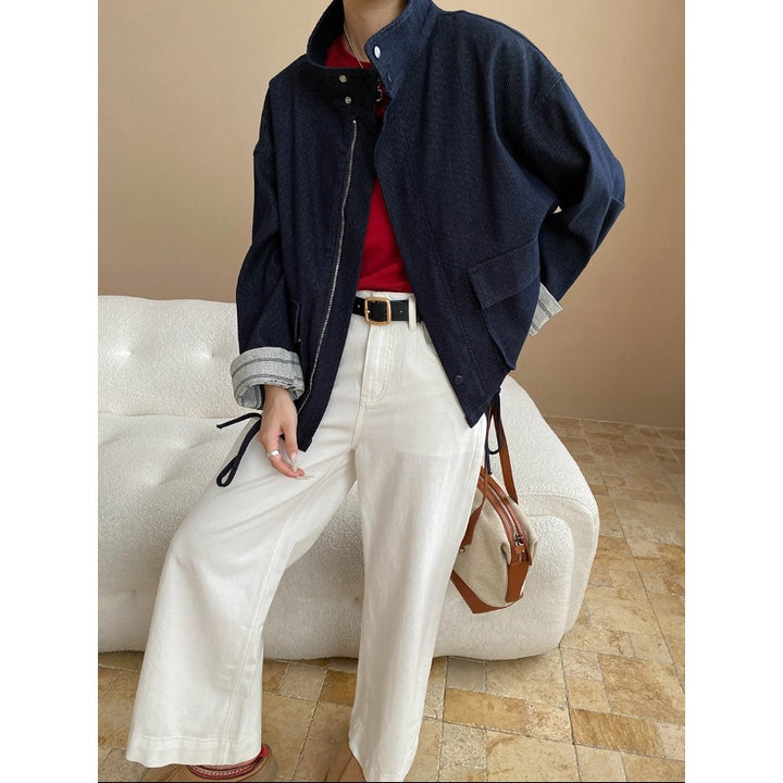 Damen lässige Jacke mit hohem Kragen und praktischen Taschen Drune
