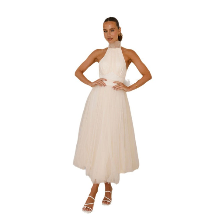 Damen elegantes Hochzeitskleid mit fließendem Tüllrock und neckholder Design Drune