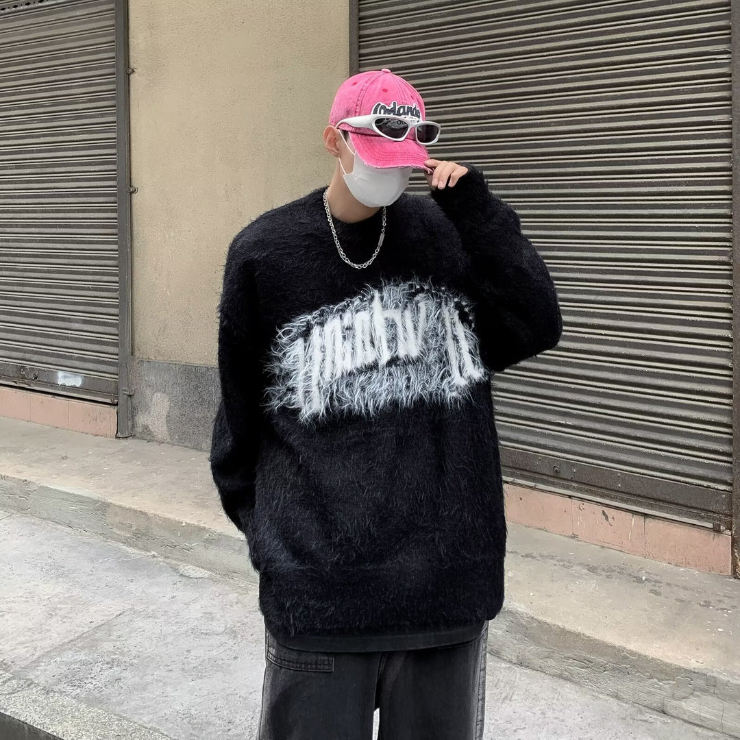 Herren Trendiger Oversized Pullover mit auffälligem Schriftzug Drune