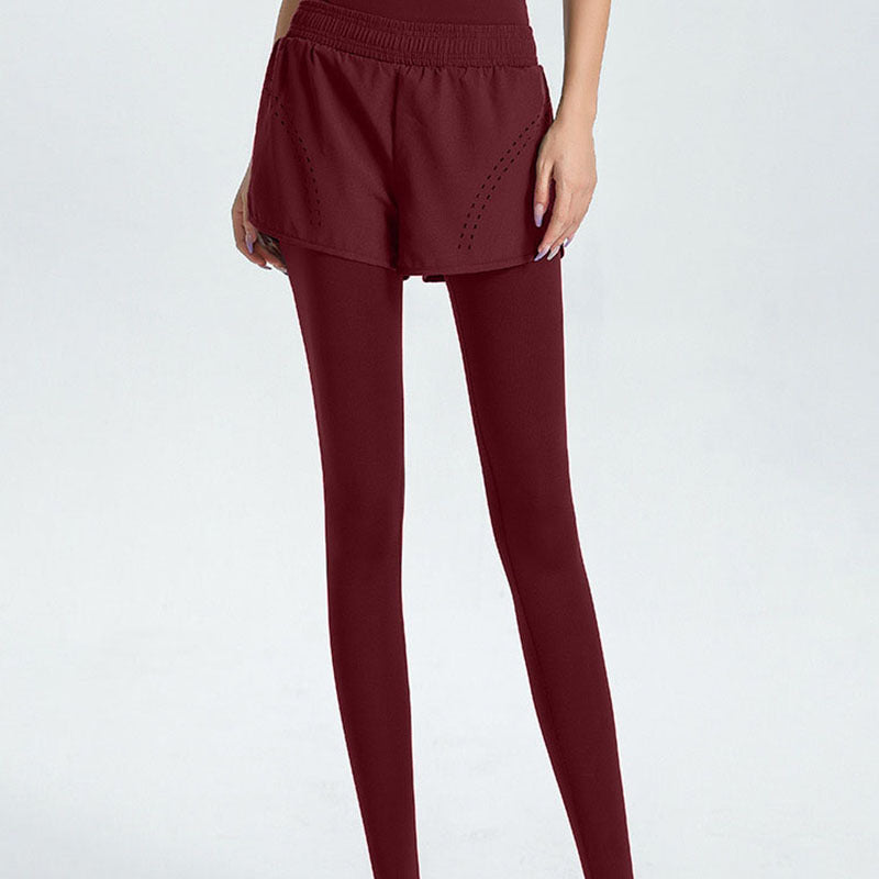 Damen Sportliche Leggings mit integriertem kurzer Shorts Drune