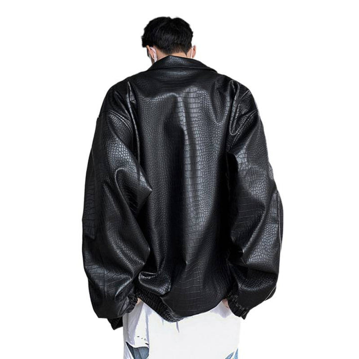 Herren Oversized Kunstlederjacke mit Krokodilprägung und Kontrastpaspel Drune