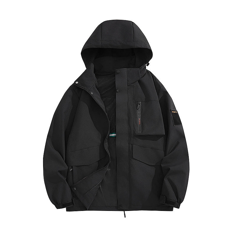 Herren multifunktionale Utility-Outdoorjacke mit Kapuze, verdeckten Taschenklappen und windabweisender Beschichtung Drune