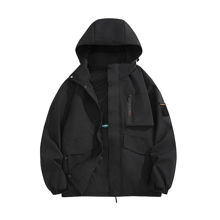 Herren multifunktionale Utility-Outdoorjacke mit Kapuze, verdeckten Taschenklappen und windabweisender Beschichtung Drune