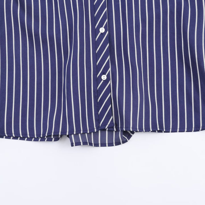 Damen Oversized Hemdbluse mit vertikalen Streifen, Ballonärmeln und breiten Manschetten Drune