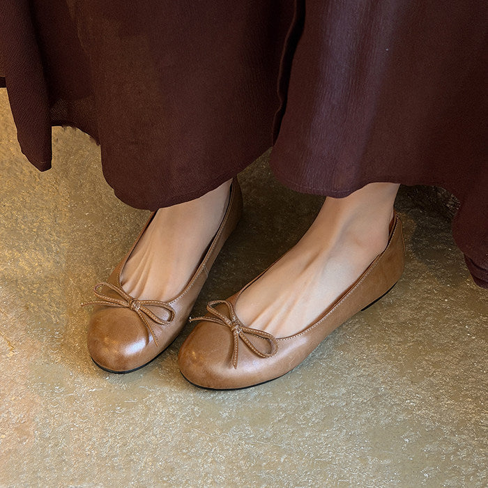 Damen Ballerinas aus hochwertigem Leder mit zierlichem Schleifenakzent Drune
