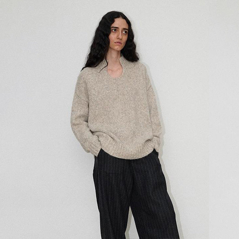 Damen Grobstrickpullover mit steigendem Kragen Drune