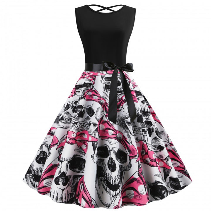 Damen Rockabilly Kleid mit Totenkopf-Motiv und voluminösem Rock Drune