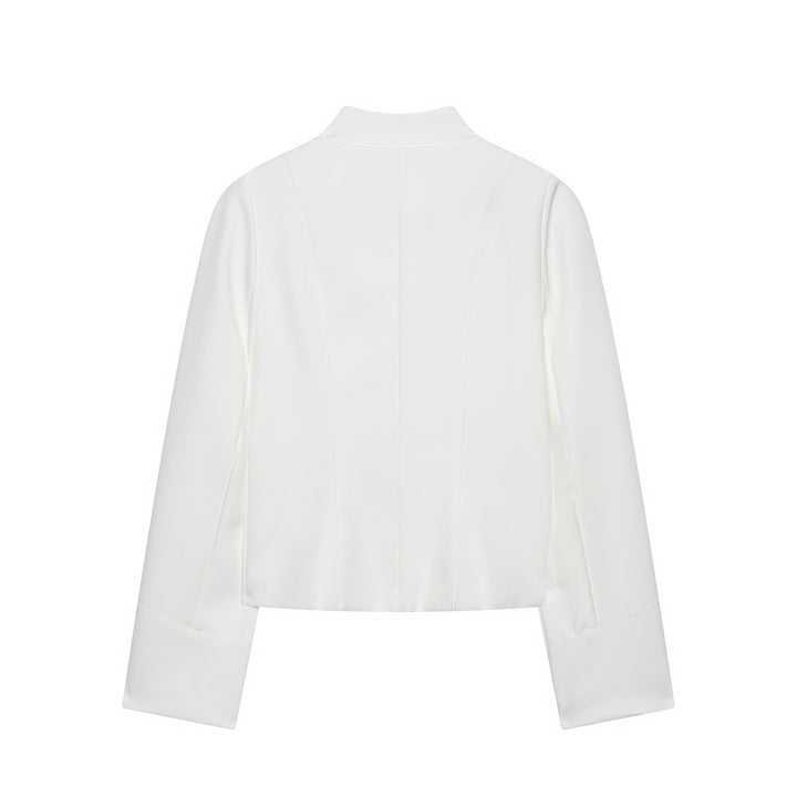 Damen Kurzbluse-Jacke mit gefalteter Rüschenpasse und Stehkragen Drune