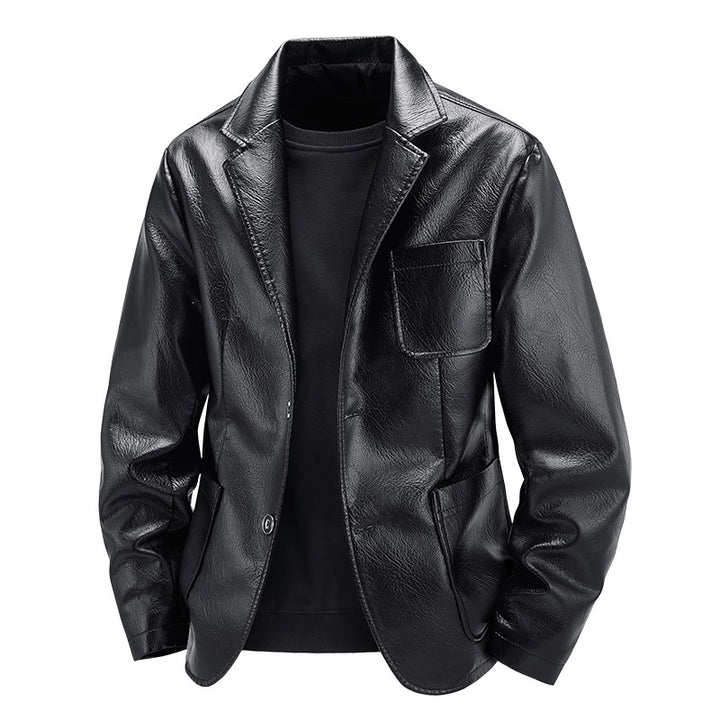 Herren Elegante Kunstlederjacke im modernen Blazer-Stil Drune