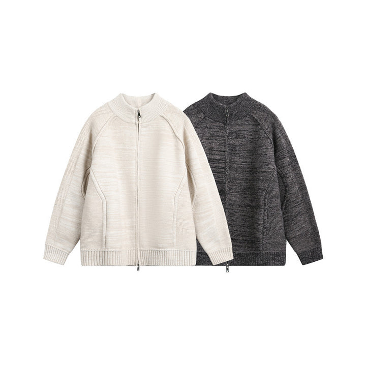 Unisex Strick‑Zipjacke mit Stehkragen, Raglanärmeln und gerippten Bündchen Drune
