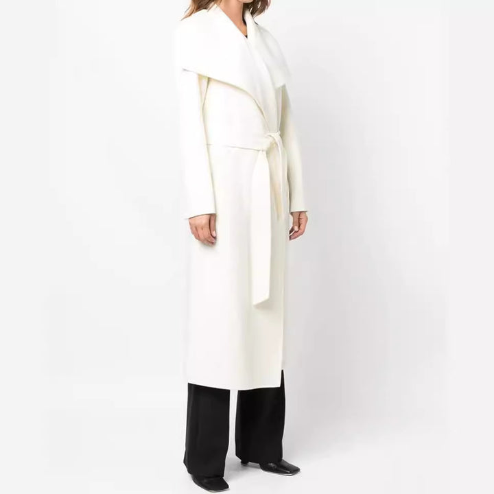 Damen Taillierter Wickelmantel im Kimono‑Look mit weitem Schalkragen und Bindegürtel Drune