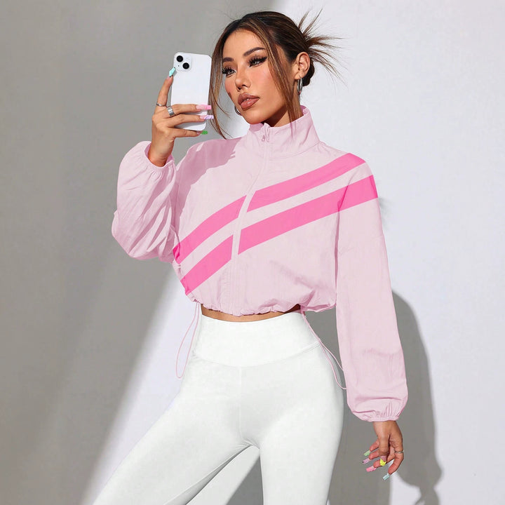 Damen Cropped Windbreaker‑Jacke mit hohem Kragen und Kordelzug Drune